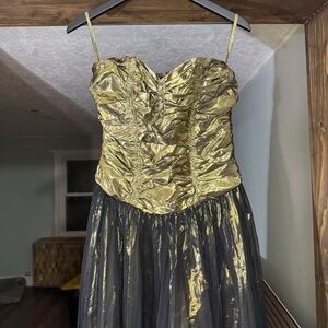 Vintage New Aura Gold and Black Formal Gown
